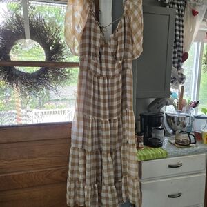 Ashley Stewart Brown and White Checkered Dress